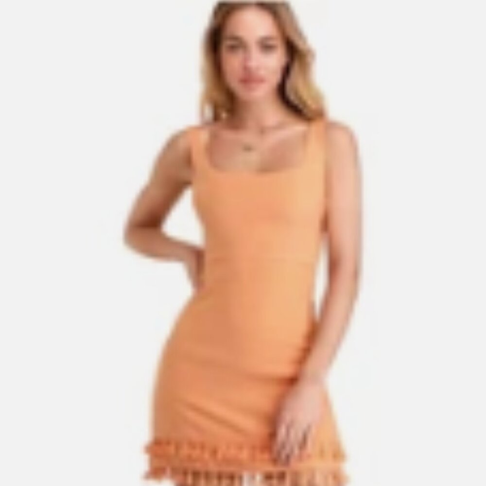 Knit Dress Apricot XS Stretch Double Fringe Sleeveless Linen - Feel the Sunshine - Picture 2 of 8